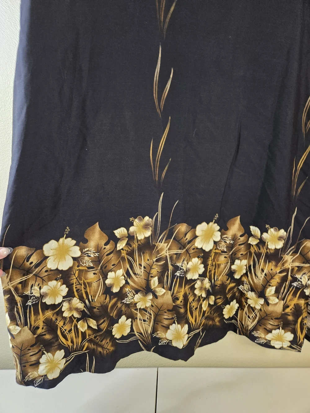 Royal Hawaiian Black Gold Maxi Dress Sleeveless Size Large